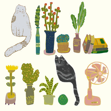 Cat, animal watercolor vector illustration.	