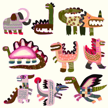 Dinosaur, watercolor painting. vector illustration of animal collection. isolated cartoon.	