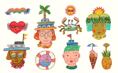 Summer, sea and beach concept. watercolor vector illustration.	