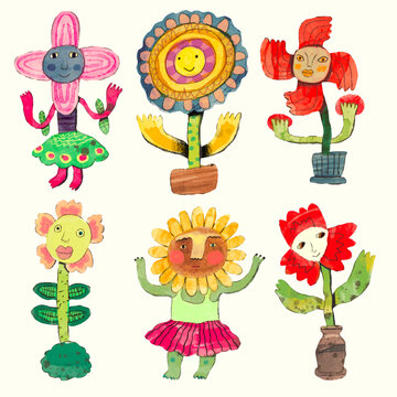 Flower and leaf watercolor vector illustration.	