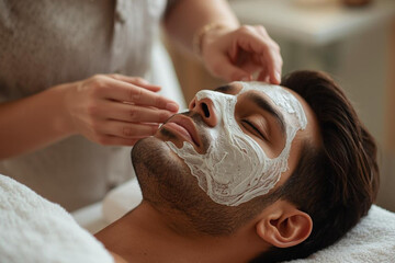 men getting  face mask for beauty