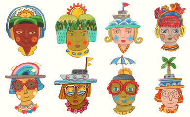 Summer, sea and beach concept. watercolor vector illustration.	