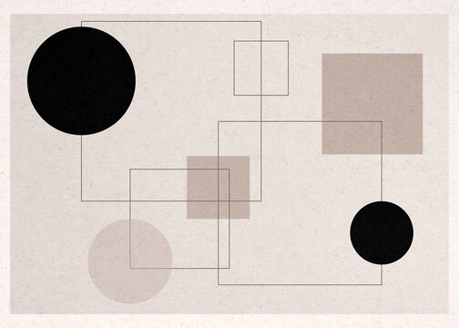 Geometric bauhaus illustration with squares and circles on minimal background