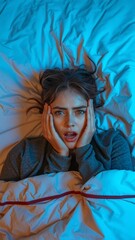 Anxiety Disorder Insomnia Woman Concept Sleepless Woman Open Eye Awakening