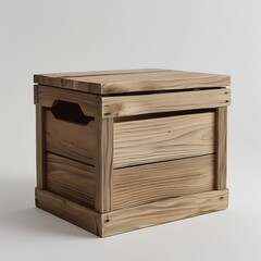 Close-up Blank Wooden Crate Box Sliding Lid Isolated White Background