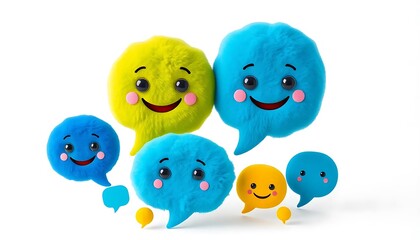 Plushy Green And Blue Speech Cartoon-Like Eyes Smaller Yellow And Blue Speech Bubbles