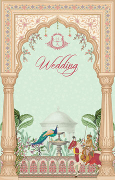 Traditional Indian Wedding Card Design with Maharaja on Horse