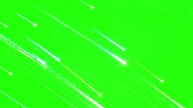 Bright Meteor Shower and Falling Shooting Stars with Light Trails on Green Screen Background for Compositing