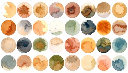 Fototapeta premium A collection of watercolor circles in varying earth-toned hues