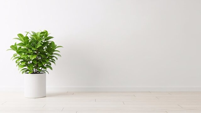 A single potted plant against a plain white wall
