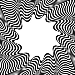 Illusion of 3D and Rotating Torsion Whirl Movement. Wavy Lines Frame.. Abstract Op Art Background with Copy Space in Center.