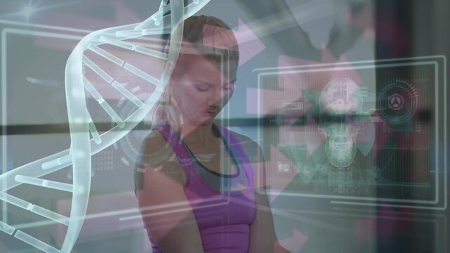 Animation of medical data processing over fit caucasian women