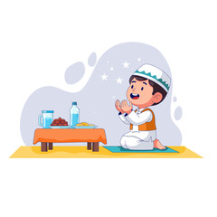 Muslim Boy Praying Iftar