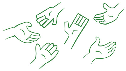 Obraz premium Illustration of green hands in various poses, including open, flat, and outstretched, on a white background - transparent image.