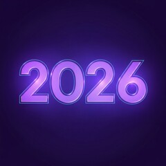 2026 Neon Light Sign with Purple Glow for Futuristic Year Celebration.