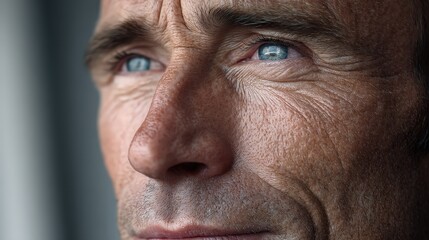 Fototapeta premium Close-up Portrait of a Mature Man with Deep Blue Eyes