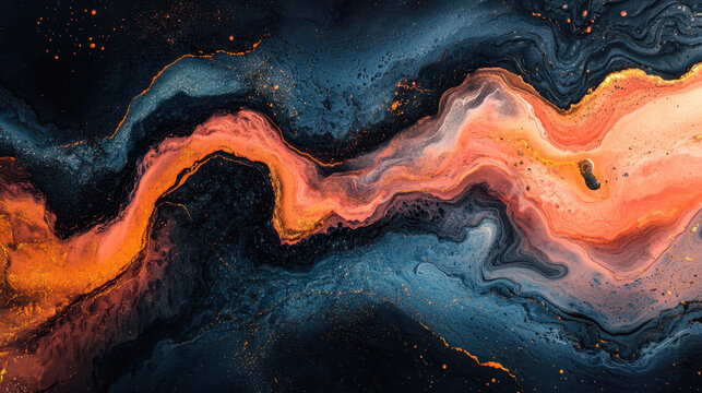 Abstract painting fluid art orange blue black gold lava river marble swirl abstract painting fluid art orange blue black gold lava river marble swirl create dramatic flowing texture modern
