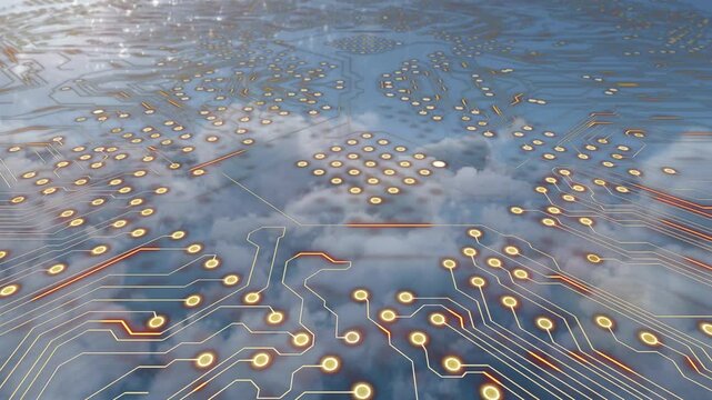 Animation of processor socket over cloudy sky