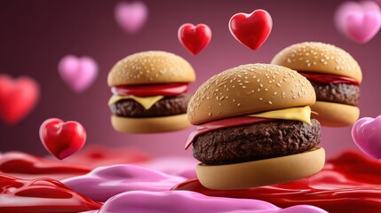Gourmet Floating Cheeseburgers with Romantic Hearts Celebration