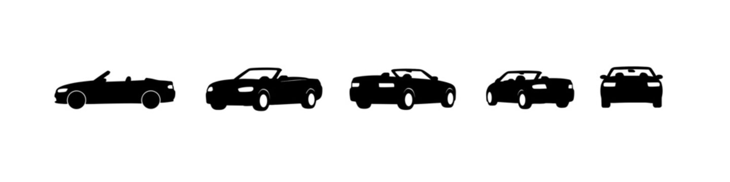 Convertible car silhouette set in various angles for automotive design