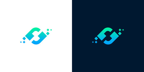 Modern abstract geometric logo design symbolizing digital innovation, data flow, and advanced technology solutions with a dynamic interconnected shape