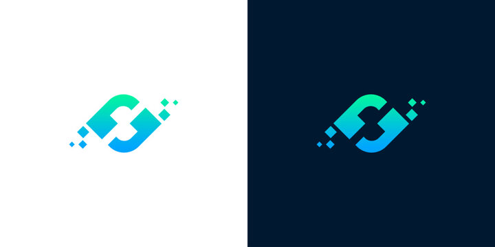 Modern abstract geometric logo design symbolizing digital innovation, data flow, and advanced technology solutions with a dynamic interconnected shape