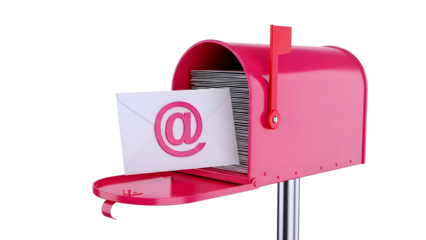 Pink mailbox with email envelope isolated on transparent background