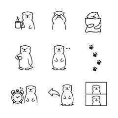 Groundhog Day routine and behavior vector icon set