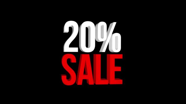 20% sale Video, 20 Percent Off Sale Discount Animation on Black Background, 20% percent off sale and discount