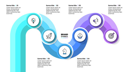 Infographic template. Zigzag line with 6 steps