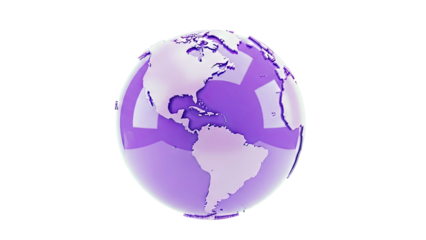 3D Purple Globe of Earth on White Background