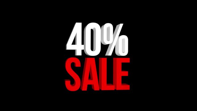 40% sale Video, 40 Percent Off Sale Discount Animation on Black Background, 40% percent off sale and discount