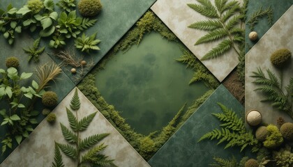 Botanical Textile Collage with Fern and Moss