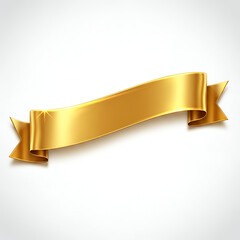 Shiny golden satin ribbon banner design element elegantly curves across a plain white background ready for text insertion.