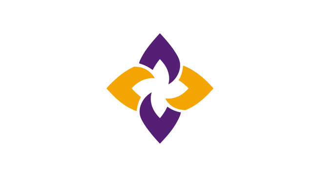 A symmetrical abstract design of interlocked stylized floral shapes in complementary colors