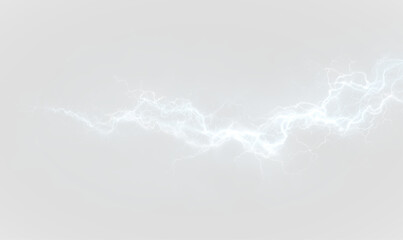 Naklejka premium A glowing neon-blue lightning streak flows rapidly across the dark scene. Electric sparks flicker vividly along the path. Perfect for dynamic digital compositions. PNG