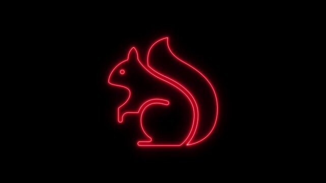 Neon red squirrel outline profile on black background glowing animal silhouette