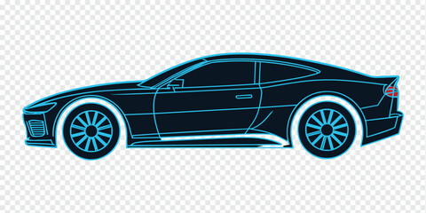 Blue Neon Sports Car Outline, futuristic automotive concept