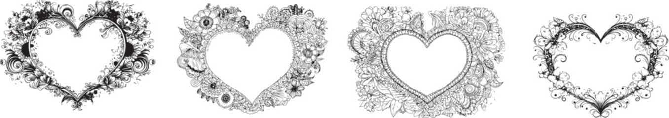 Vintage Heart Collection: Four intricately designed, antique-style hearts, adorned with delicate floral patterns. A celebration of timeless beauty and romantic symbolism.