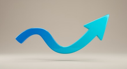 Blue Arrow Curved Upwards on Transparent Background