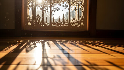 Obraz premium Shadow of Trees on Wooden Floor.