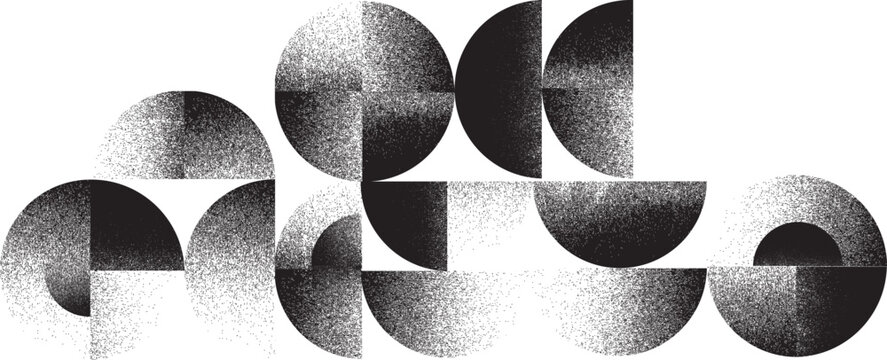 Sprayed black half circles composition .Graffiti art design . Noise textured semi circles . Spray effect .Grunge texture .Art design forms.Distressed element .Rough roller paint semicircles .Vector 