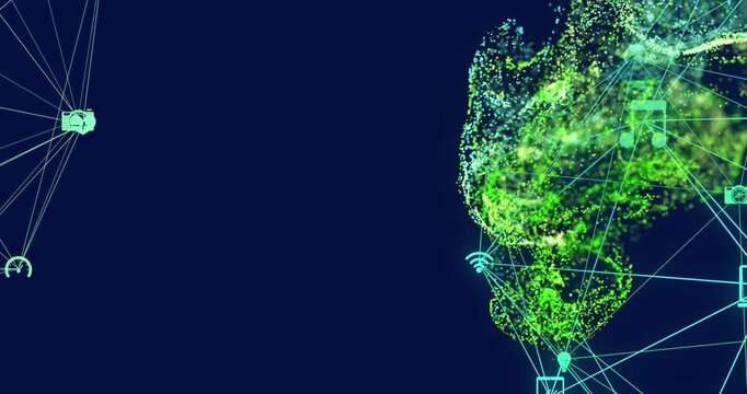 A green and blue smoke trail with particles on a white background