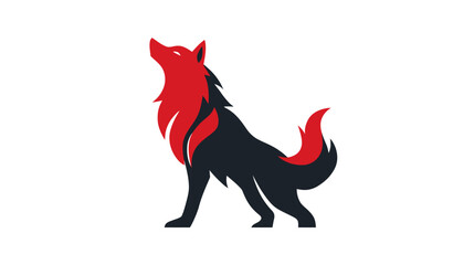 Fototapeta premium A stylized illustration of a howling wolf with red and black layered design against a white background