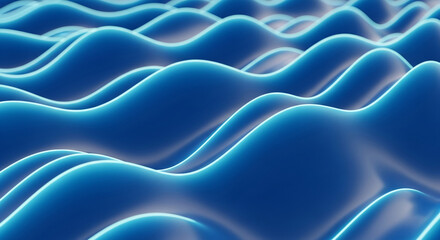 Abstract blue wavy surface with glowing edges, creating soft, fluid motion and depth, representing fluidity, adaptability, and dynamic visual impact