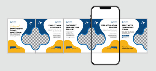 Student Visa Application Process for Study Abroad and Global Education Social Media Carousel Post Design Template