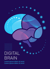 Vector Illustration of Abstract Human Brain for Cover Design  Template. Theme of Artificial Intelligence Technology. Science Theme.  