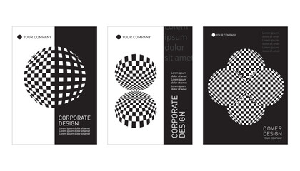 Black and white Modern corporate brochure cover design with place for text, Op Art style