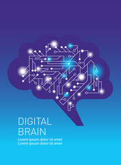 Vector illustration on the Theme of Artificial intelligence technology, Digotal Human Brain, The process of thinking,  the Work of Neurons