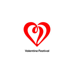 Stylized red heart logo for Valentine Festival branding with minimalist lines representing love romance and modern celebration event designs.
